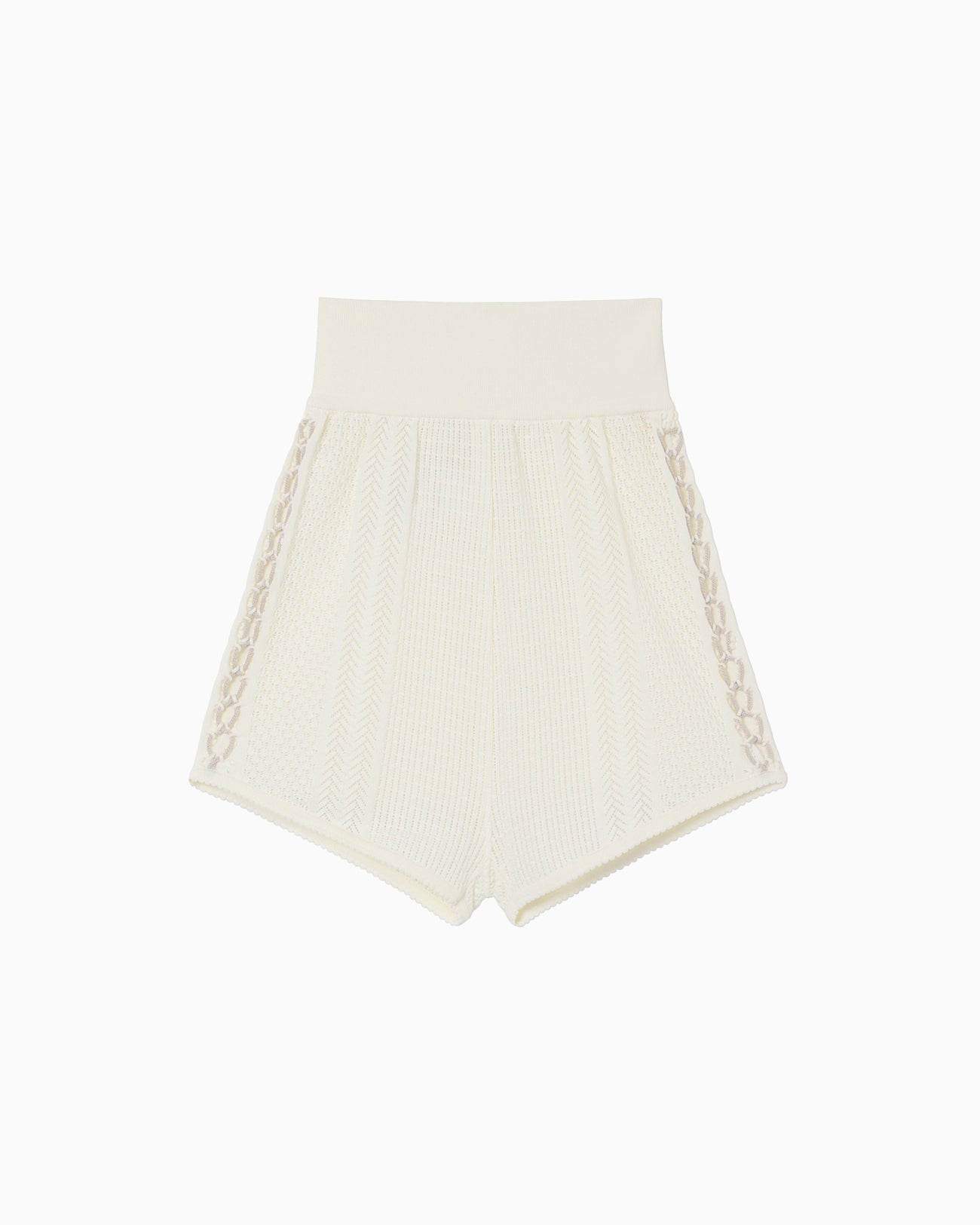 Openwork Lace-up Knitted Shorts - white