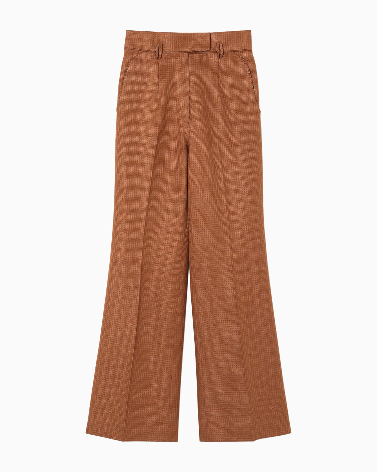 Geometric Silk Cotton Jacquard Flared Trousers - brown