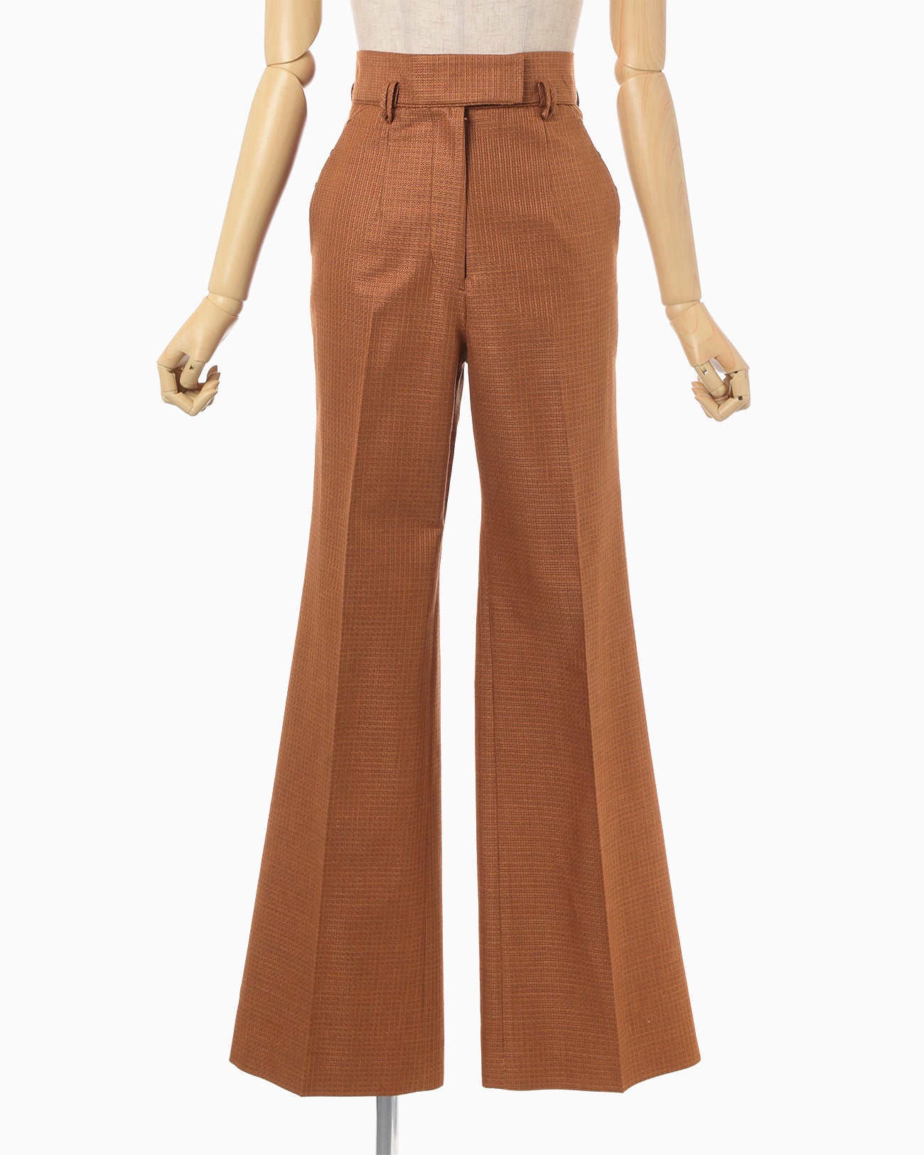 Geometric Silk Cotton Jacquard Flared Trousers - brown