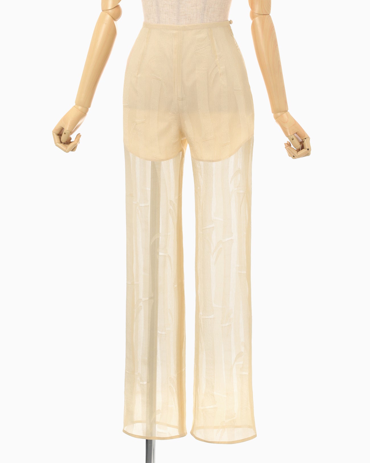 Bamboo Motif Willow Jacquard Sheer Trousers - beige