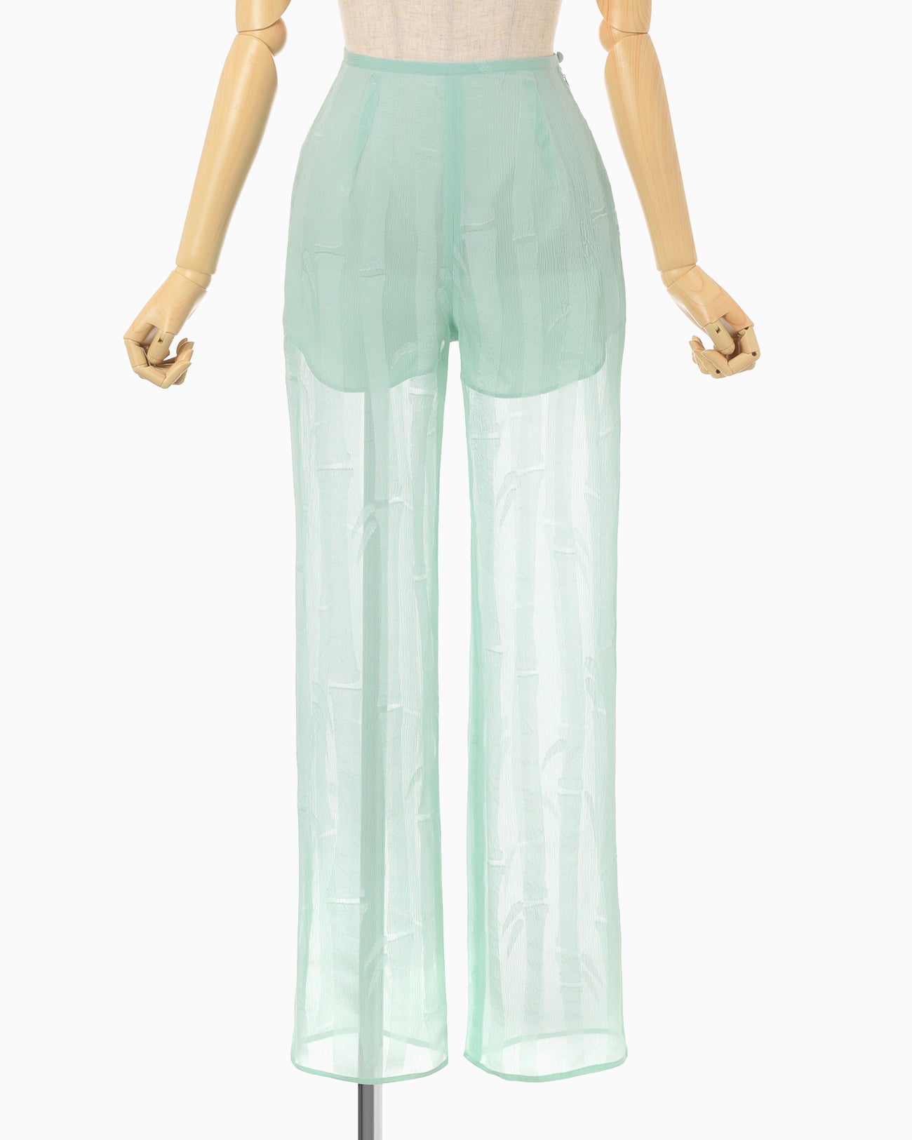 Bamboo Motif Willow Jacquard Sheer Trousers - mint green