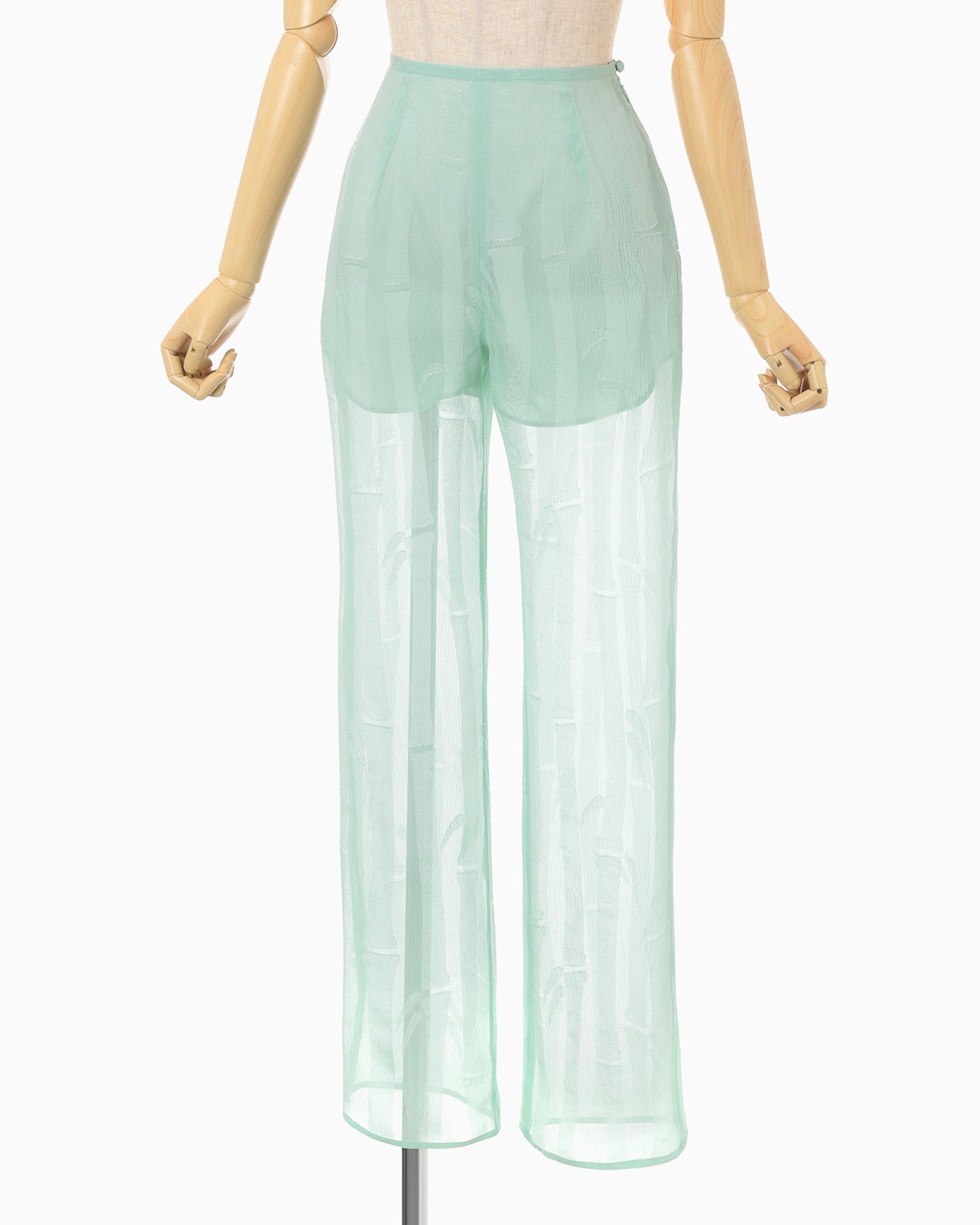 Bamboo Motif Willow Jacquard Sheer Trousers - mint green