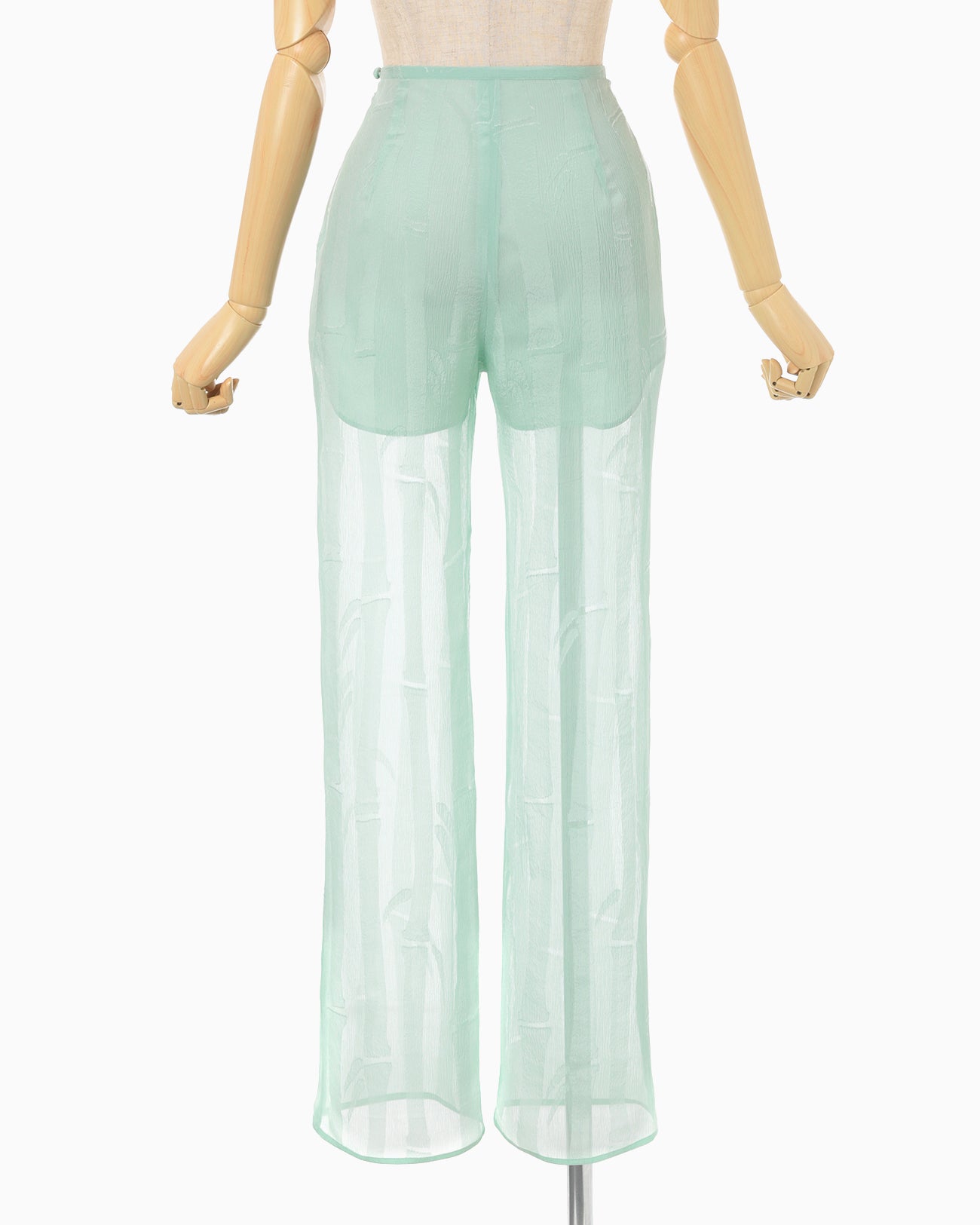 Bamboo Motif Willow Jacquard Sheer Trousers - mint green