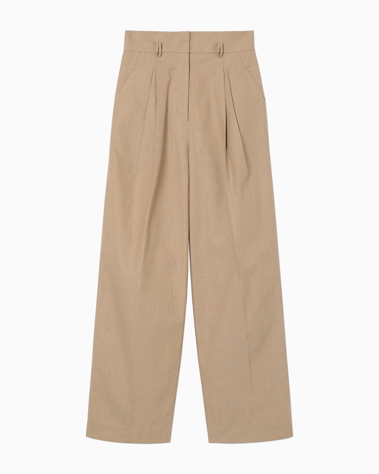 Naturally Coloured Cotton Dobby Wide Trousers - beige