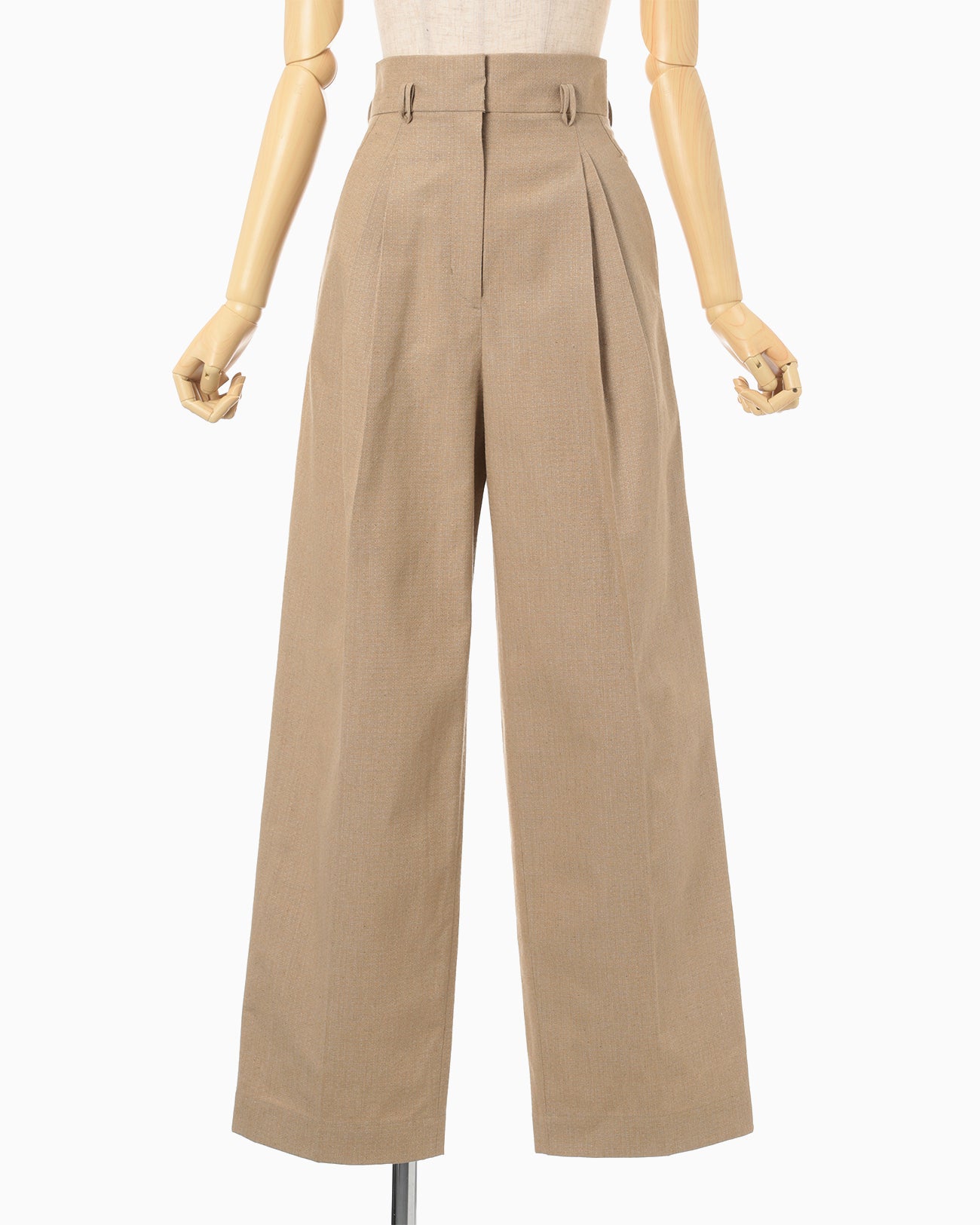 Naturally Coloured Cotton Dobby Wide Trousers - beige
