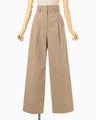 Naturally Coloured Cotton Dobby Wide Trousers - beige