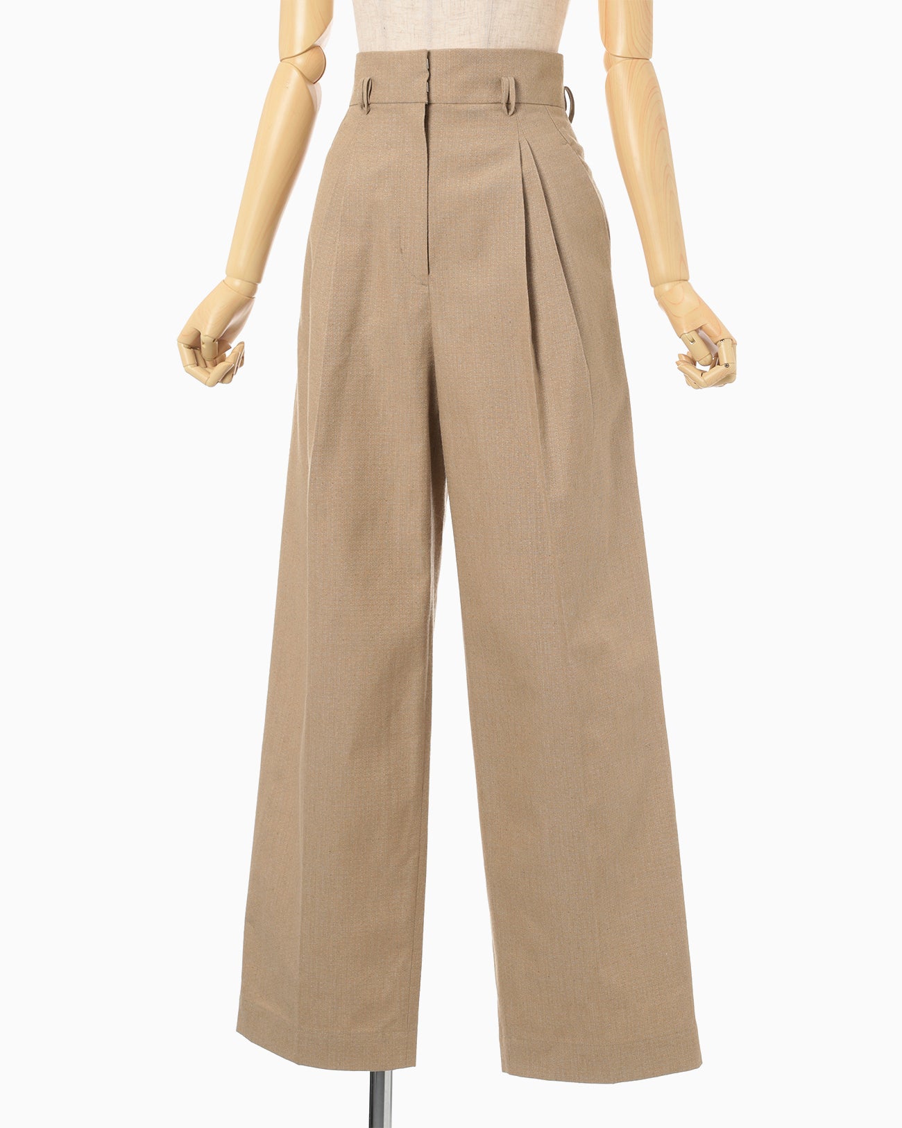 Naturally Coloured Cotton Dobby Wide Trousers - beige