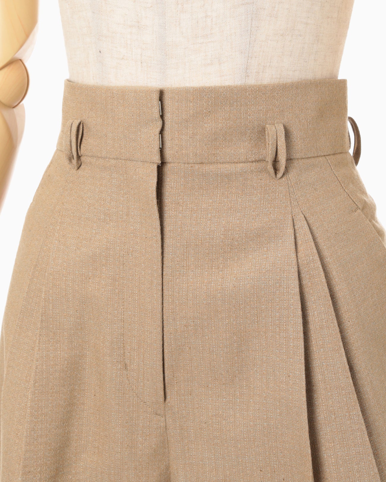 Naturally Coloured Cotton Dobby Wide Trousers - beige