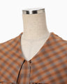 Linen Mix Ombre Check Sailor Collar Blouse - brown