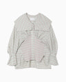 Linen Mix Ombre Check Sailor Collar Blouse - mint green