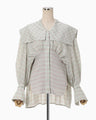 Linen Mix Ombre Check Sailor Collar Blouse - mint green