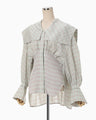 Linen Mix Ombre Check Sailor Collar Blouse - mint green