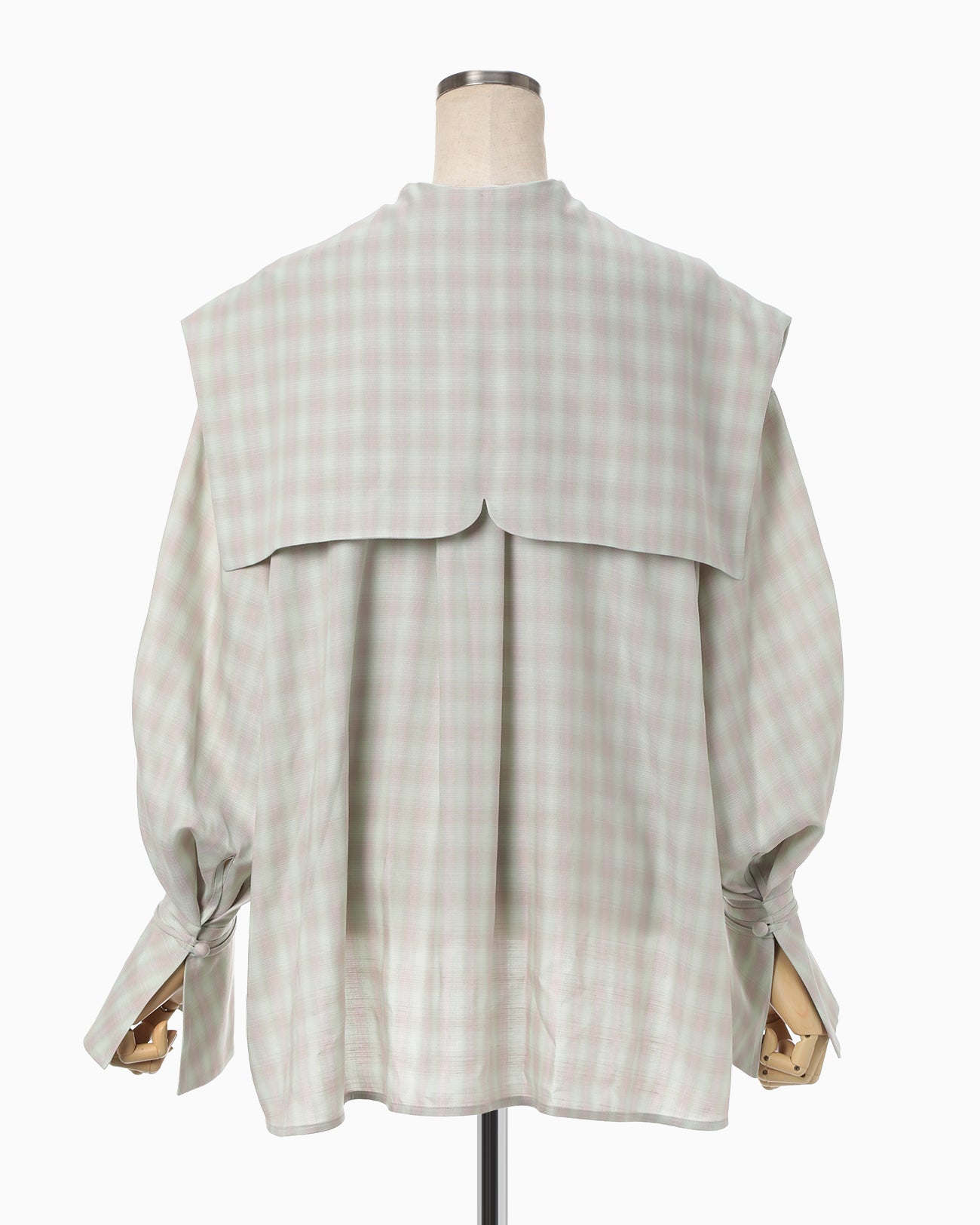 Linen Mix Ombre Check Sailor Collar Blouse - mint green