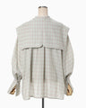Linen Mix Ombre Check Sailor Collar Blouse - mint green