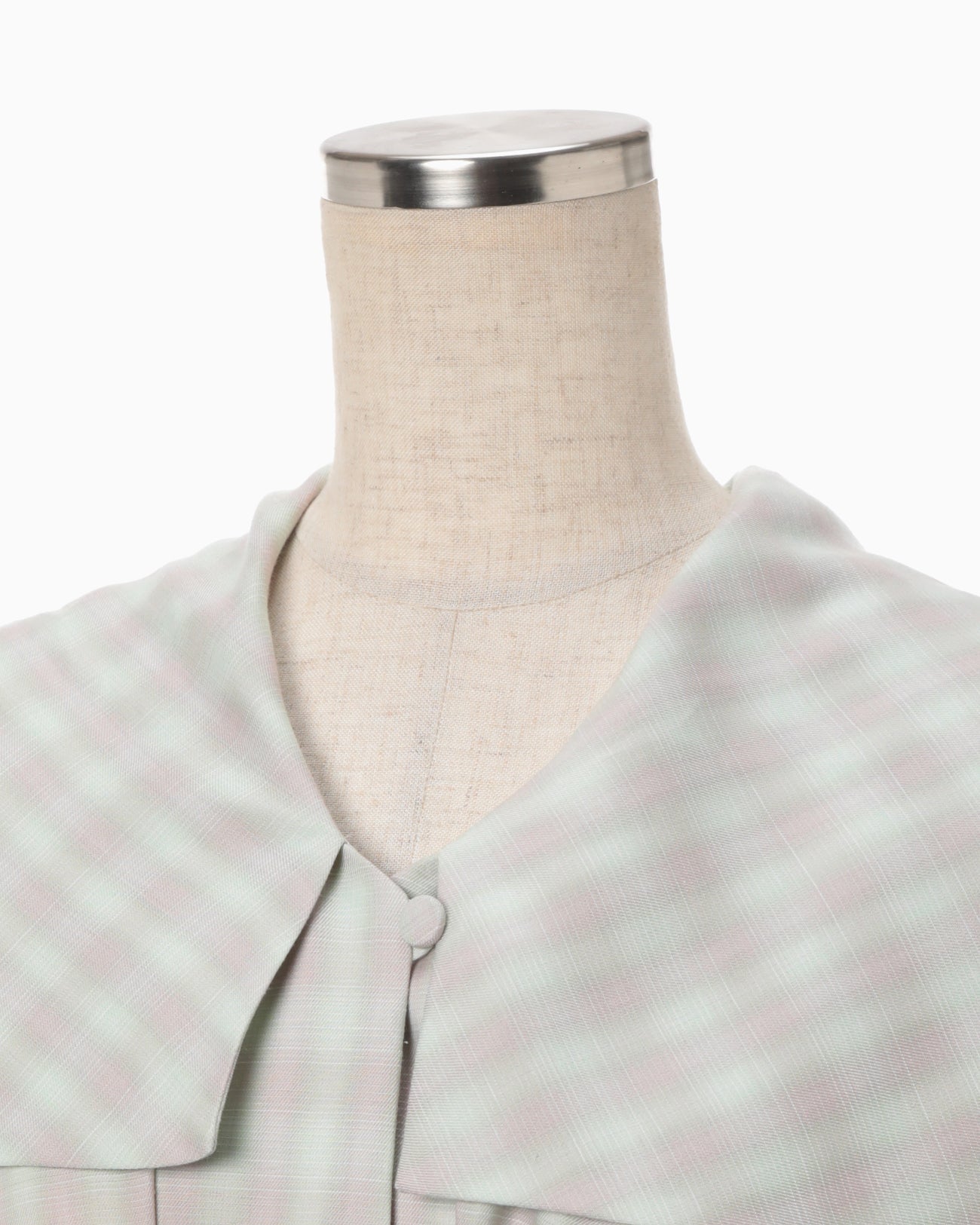 Linen Mix Ombre Check Sailor Collar Blouse - mint green