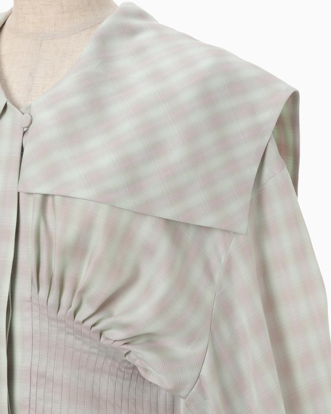 Linen Mix Ombre Check Sailor Collar Blouse - mint green