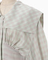 Linen Mix Ombre Check Sailor Collar Blouse - mint green