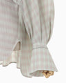 Linen Mix Ombre Check Sailor Collar Blouse - mint green