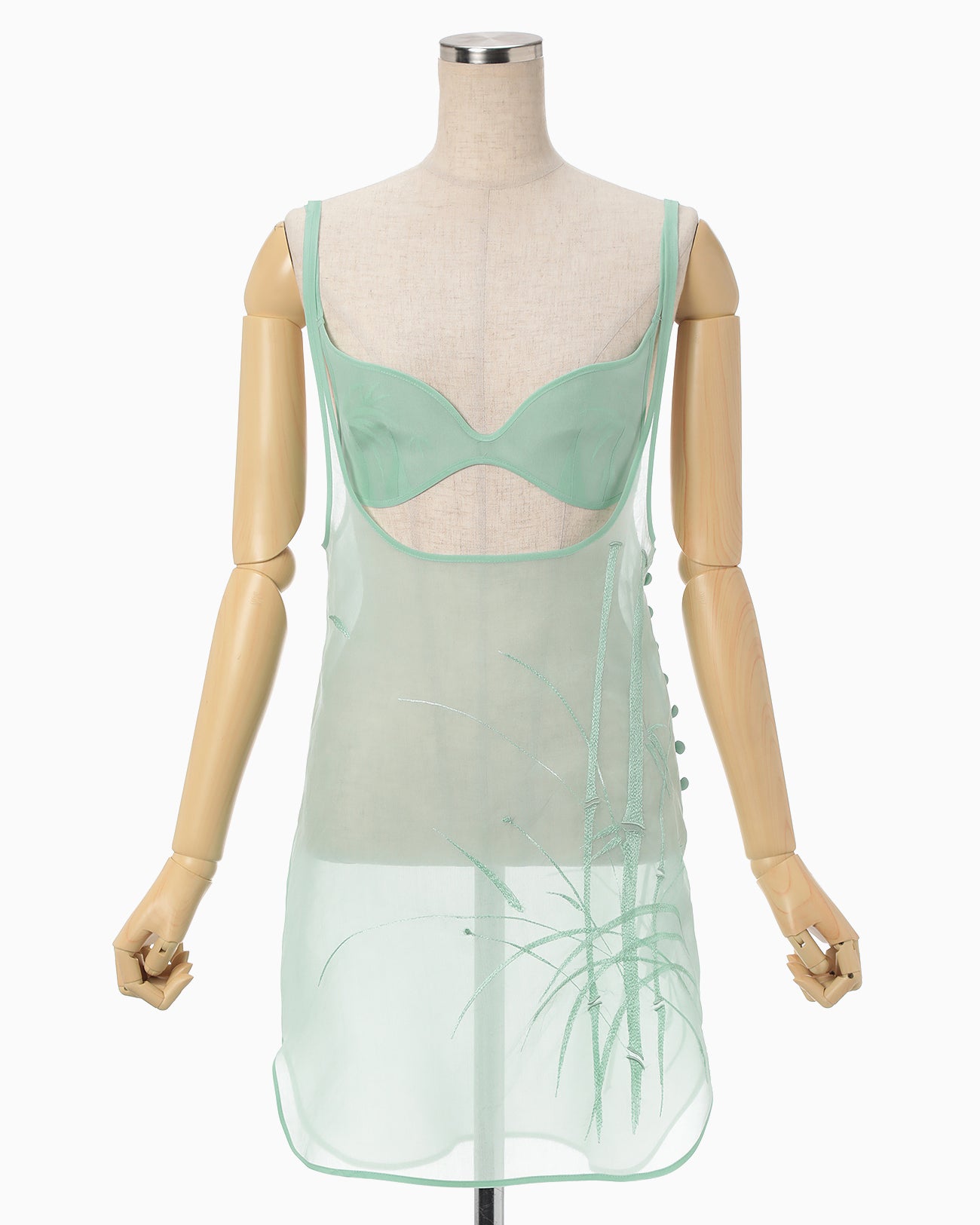 Bamboo Embroidery Silk Organdy Top - mint green