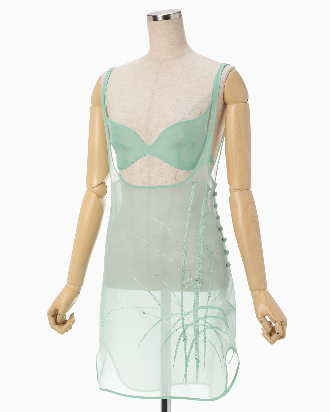 Bamboo Embroidery Silk Organdy Top - mint green