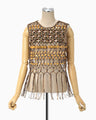 Bamboo Beaded Macrame Fringe Vest - brown