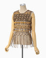 Bamboo Beaded Macrame Fringe Vest - brown