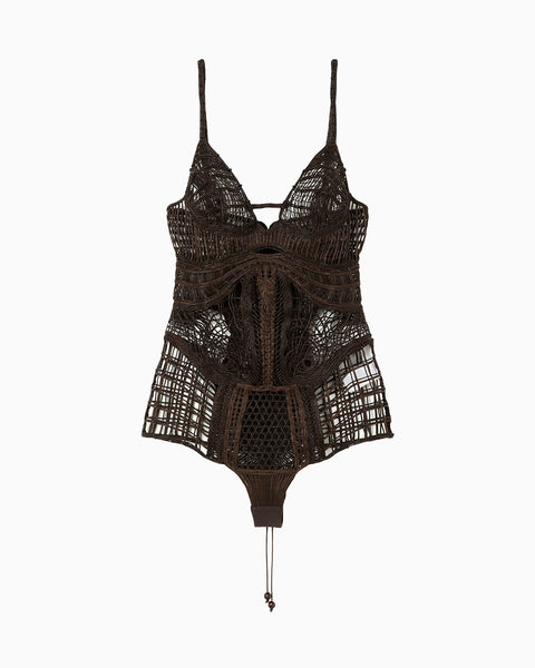 Cord Embroidery "Hanakago" Bustier - brown