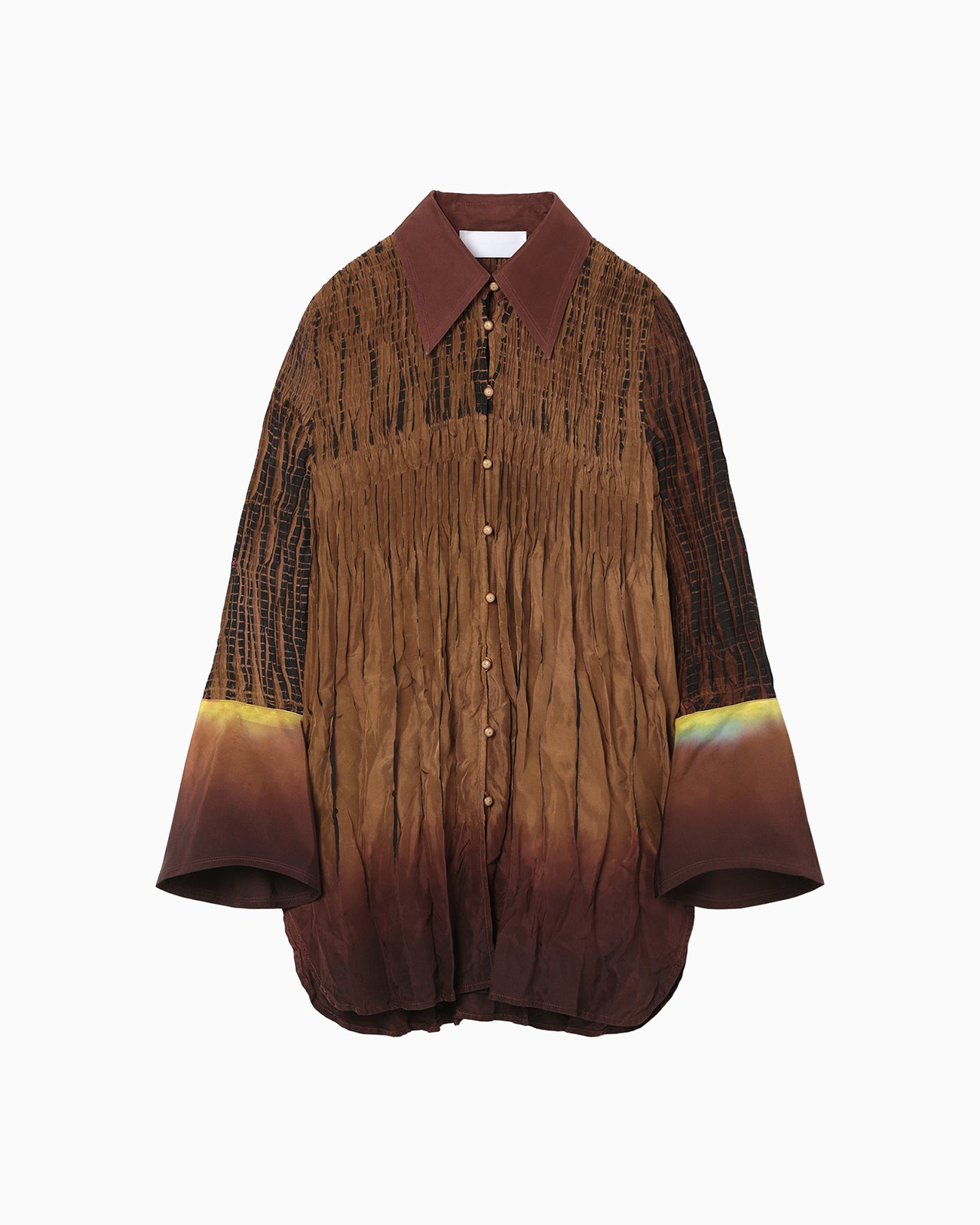 "Arimatsu Shibori" Ombre Dyed Silk Shirt - brown