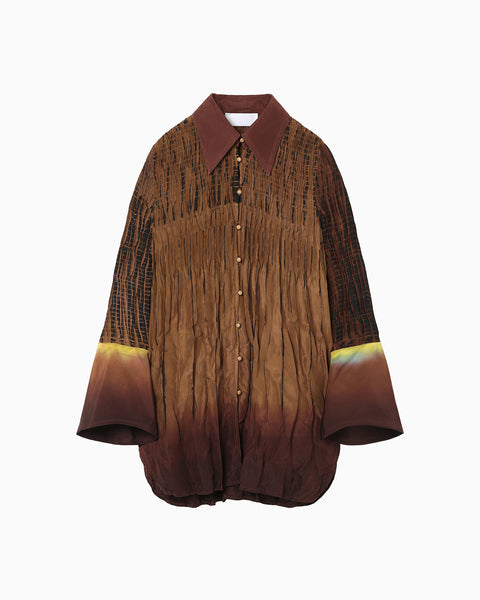 "Arimatsu Shibori" Ombre Dyed Silk Shirt - brown