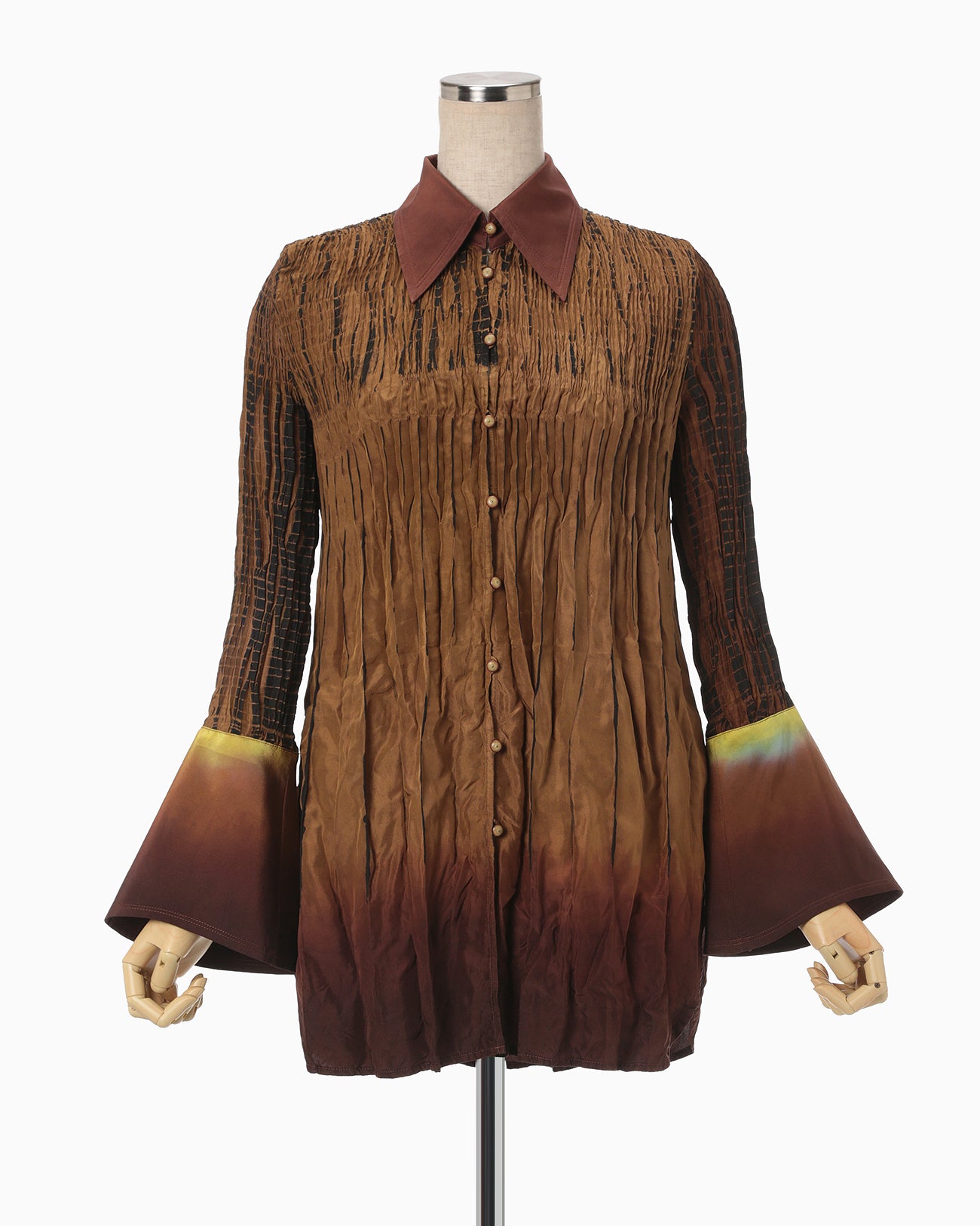 "Arimatsu Shibori" Ombre Dyed Silk Shirt - brown