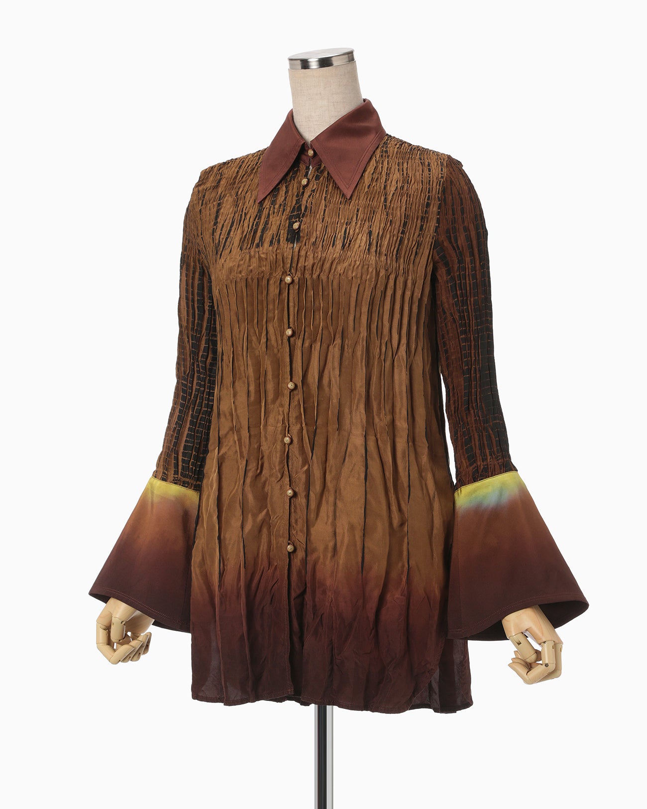 "Arimatsu Shibori" Ombre Dyed Silk Shirt - brown