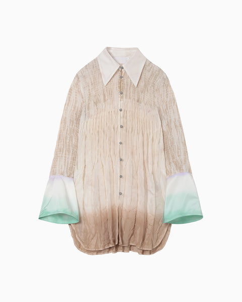 "Arimatsu Shibori" Ombre Dyed Silk Shirt - white