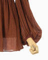 Stripe Shirring Jacquard Puff Sleeve Top - brown
