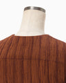 Stripe Shirring Jacquard Puff Sleeve Top - brown
