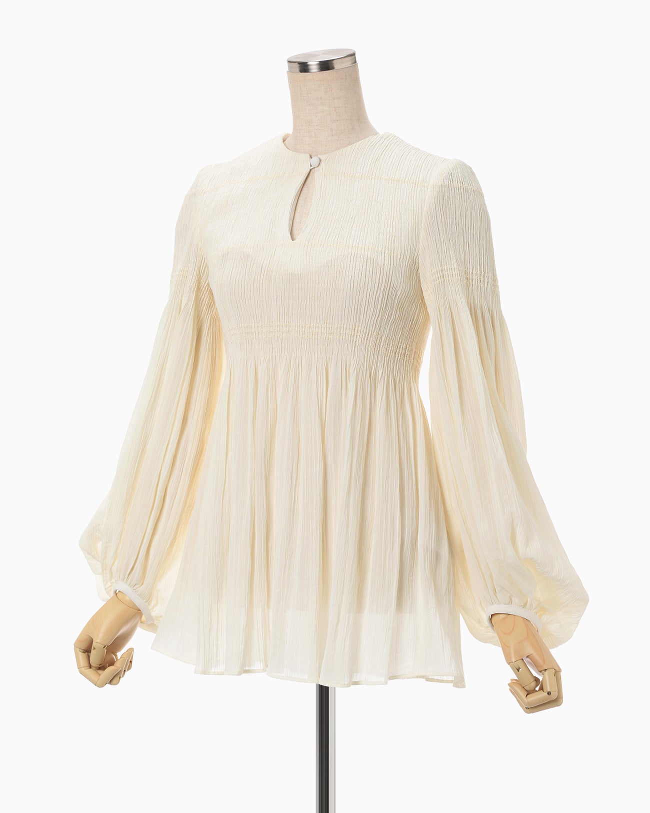 Stripe Shirring Jacquard Puff Sleeve Top - ecru