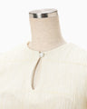 Stripe Shirring Jacquard Puff Sleeve Top - ecru