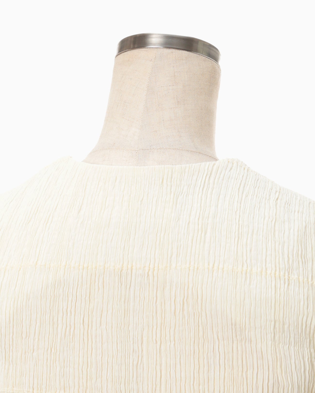 Stripe Shirring Jacquard Puff Sleeve Top - ecru