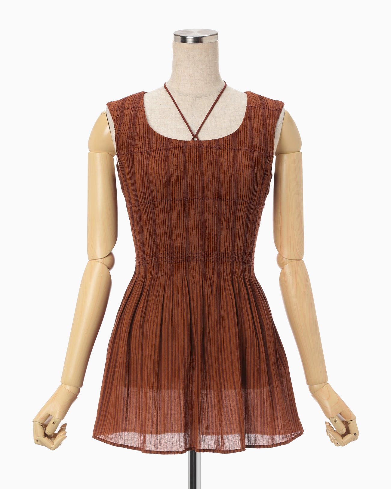 Stripe Shirring Jacquard Sleeveless Top - brown - Mame Kurogouchi