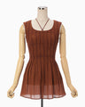 Stripe Shirring Jacquard Sleeveless Top - brown