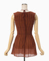 Stripe Shirring Jacquard Sleeveless Top - brown