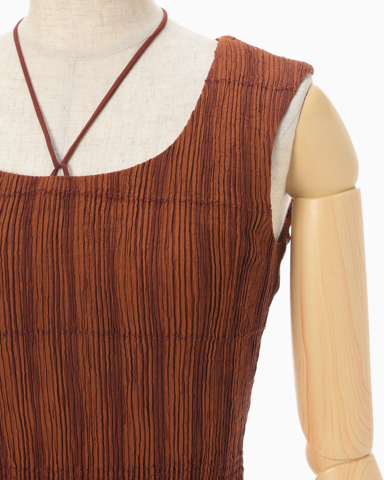 Stripe Shirring Jacquard Sleeveless Top - brown - Mame Kurogouchi