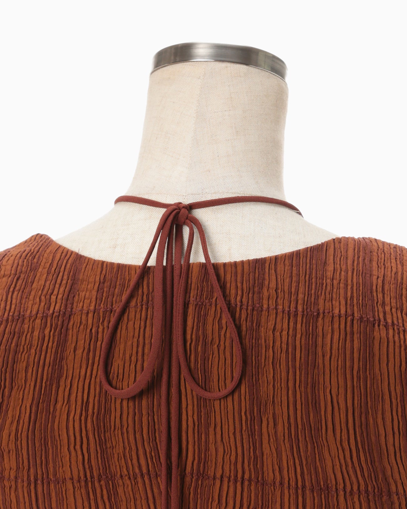 Stripe Shirring Jacquard Sleeveless Top - brown