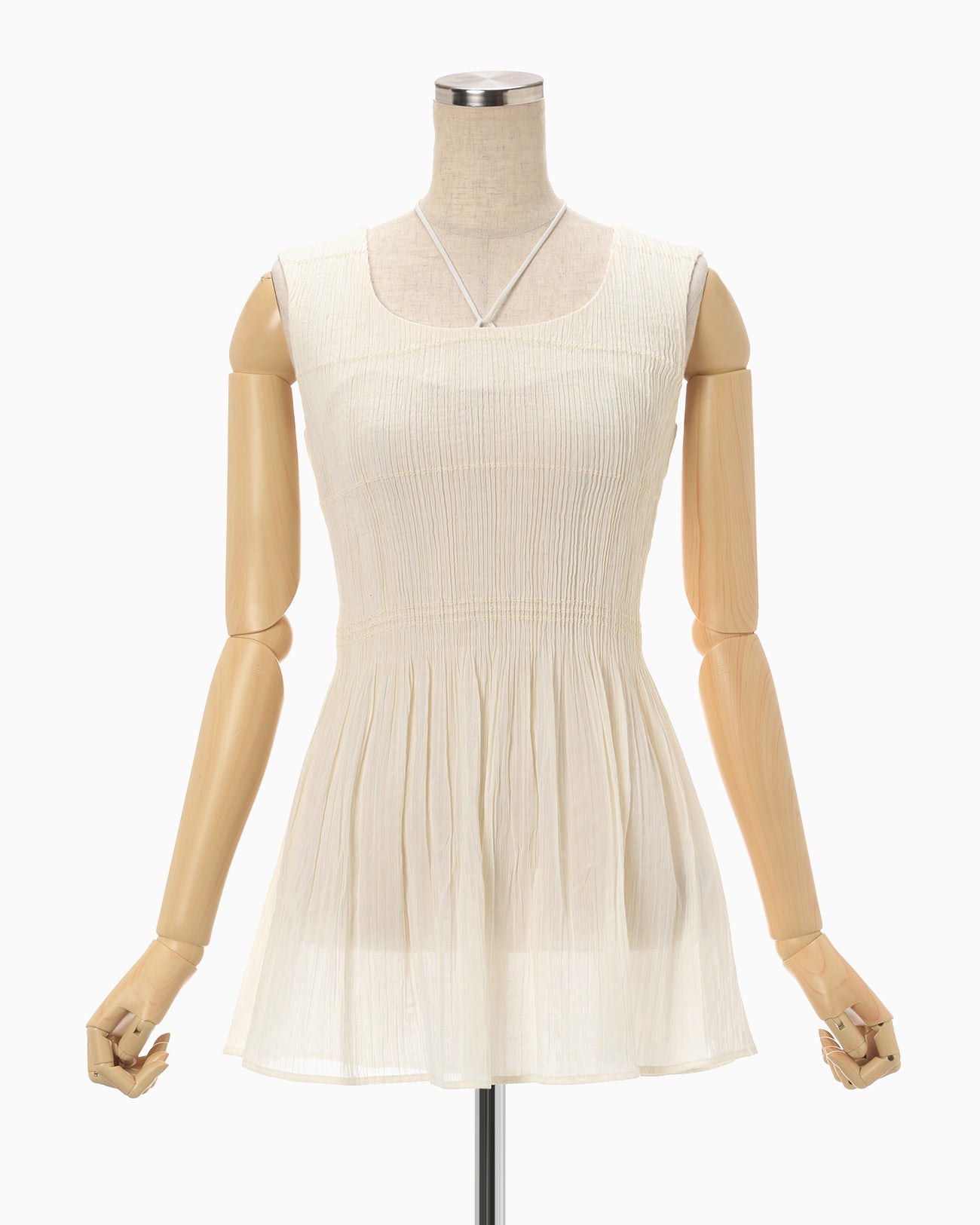 Stripe Shirring Jacquard Sleeveless Top - ecru - Mame Kurogouchi