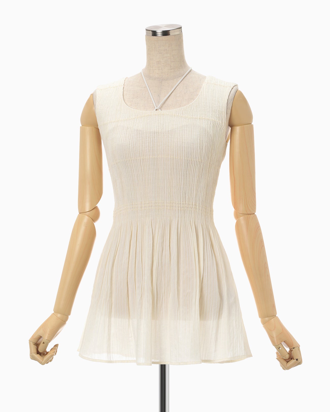 Stripe Shirring Jacquard Sleeveless Top - ecru