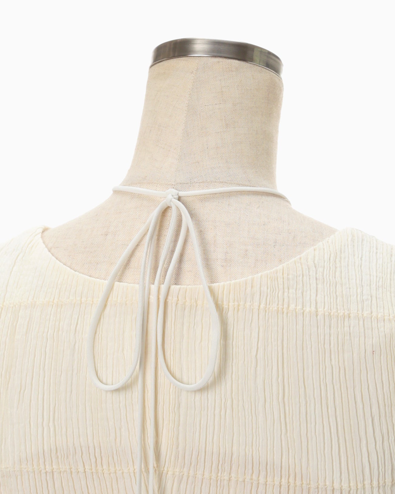 Stripe Shirring Jacquard Sleeveless Top - ecru