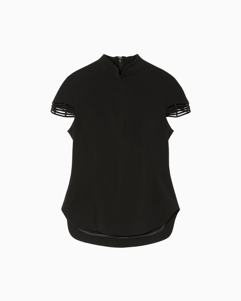 Stretched Triacetate Basket Pattern Top - black