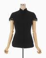 Stretched Triacetate Basket Pattern Top - black