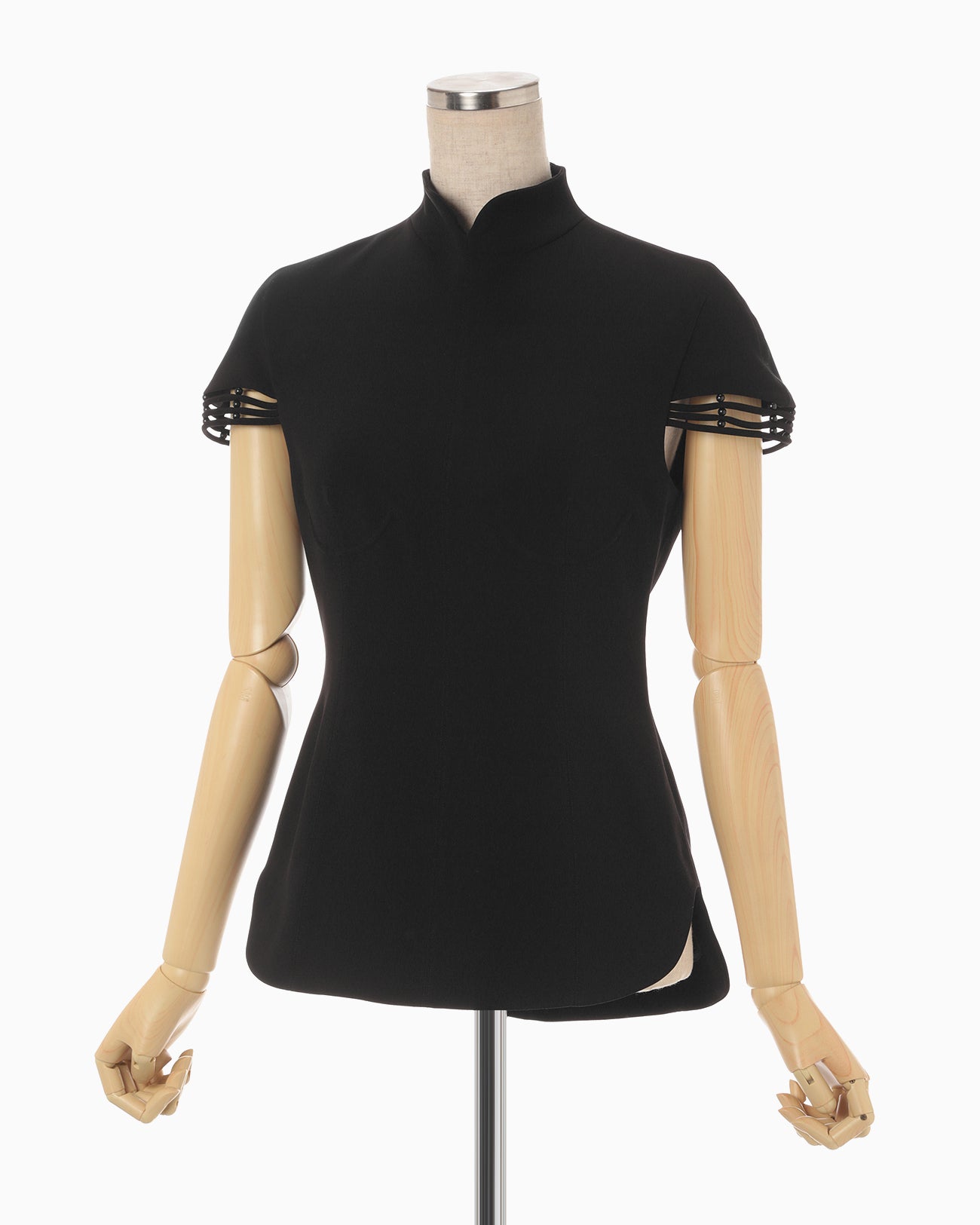 Stretched Triacetate Basket Pattern Top - black
