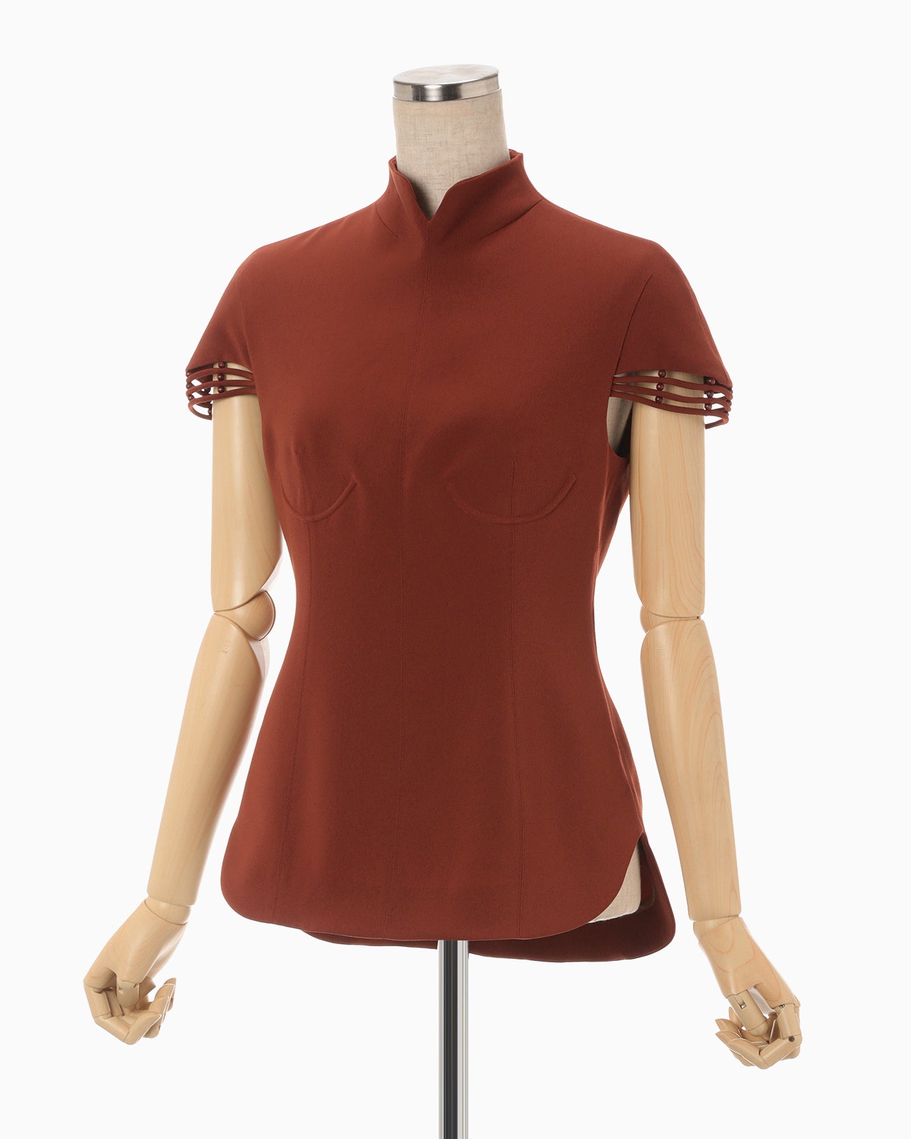 Stretched Triacetate Basket Pattern Top - brown