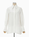 Cotton Silk Broad Basket Motif Shirt - white